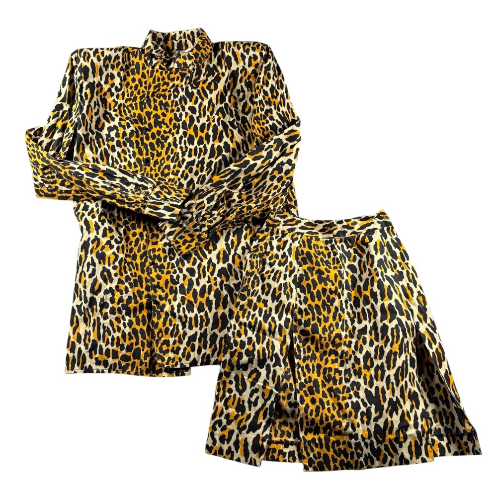 True VTG Magda Lane Leopard Print 2 Piece Set Cheetah Womens Yellow Black